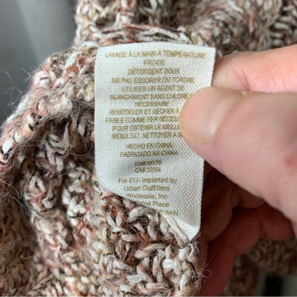 Free People Cable Knit Sweater Brown earth Tones Cotton Linen Casual Pullover XS - Picture 10 of 14
